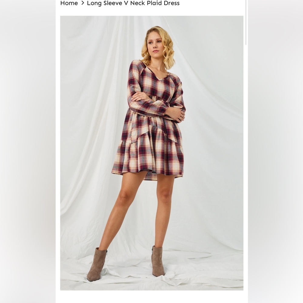 Long Sleeve Plaid Dress Women’s Size Large